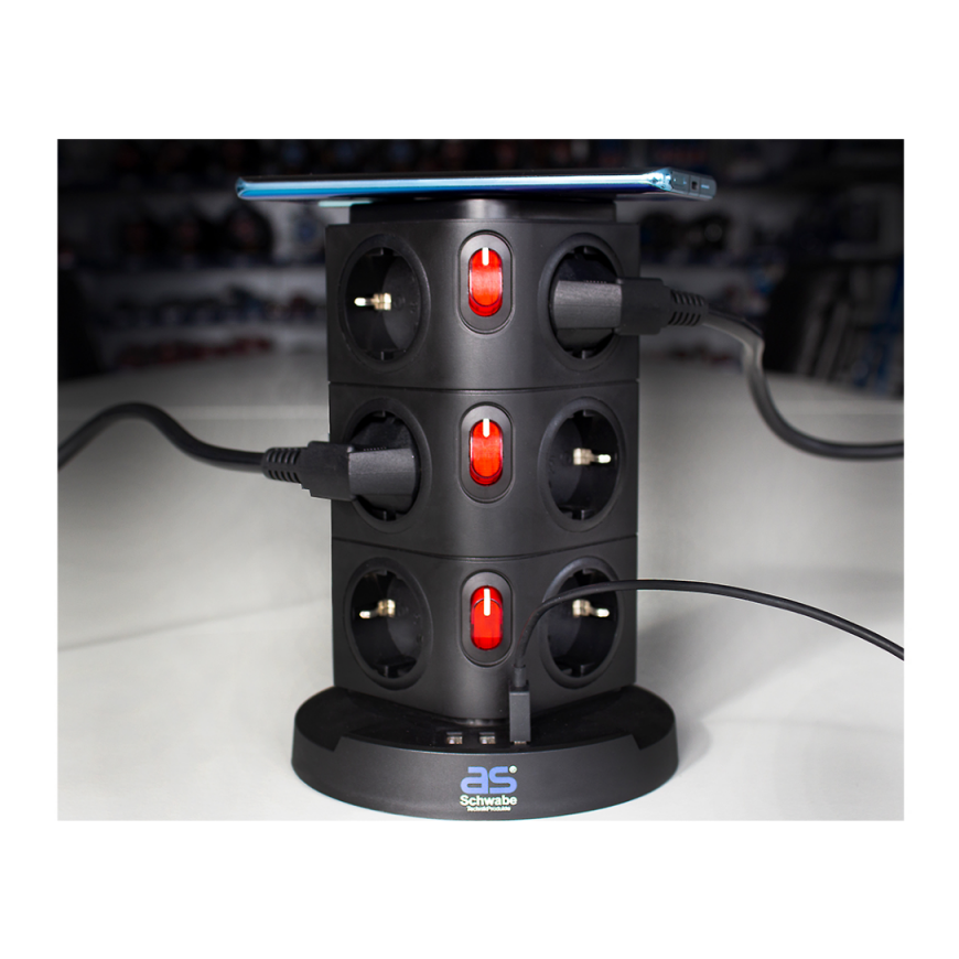 12-socket extension cord with AS-SCHWABE wireless charging station – 4