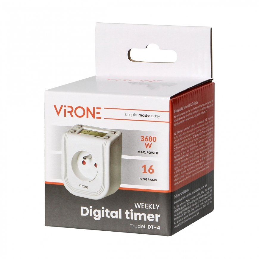 Virone Orno Elektroninis laikmatis su LCD ekranu viršuje, 230 VAC 3680W, 16 perjungimo taškų, buvimo simuliatorius. – 3