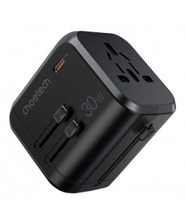 Travel wall charger Choetech PD5008, 3xUSB-A, 1xUSB-C, GaN, 30W (black)