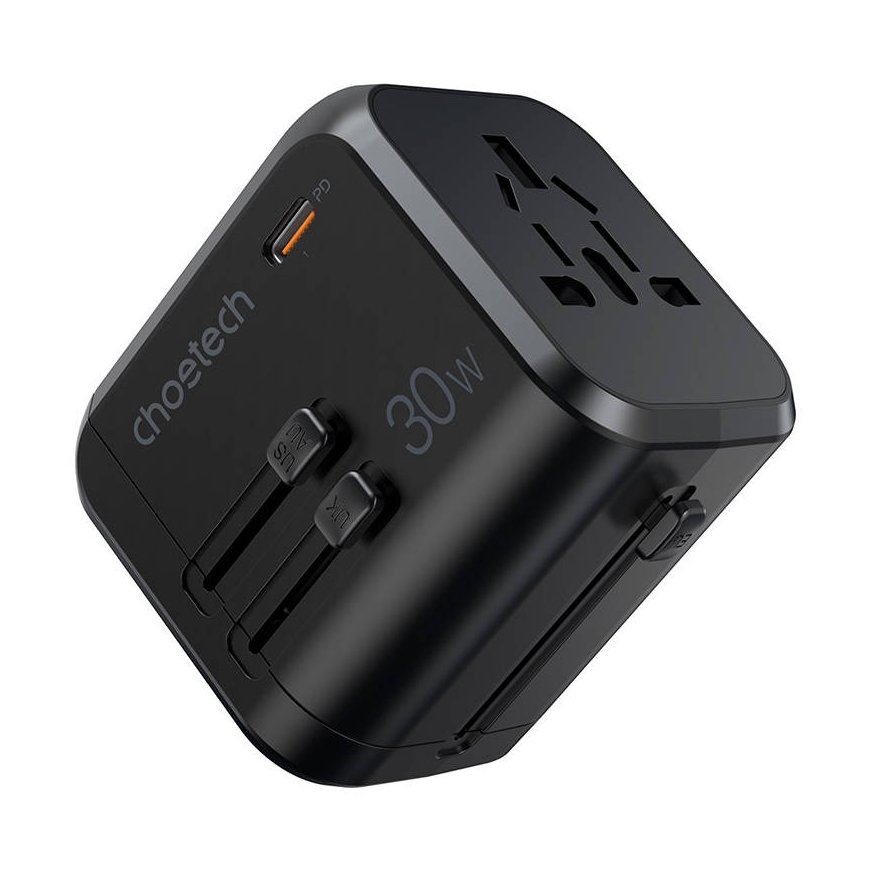 Travel wall charger Choetech PD5008, 3xUSB-A, 1xUSB-C, GaN, 30W (black)