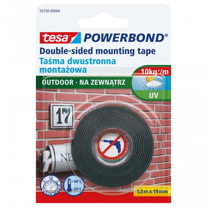Tesa double-sided fixing tape Powerbond, outdoor 1.5 m 19 mm (H5575004) – 2