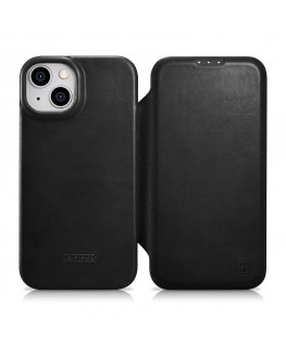 „iCarer CE Oil Wax Premium Leather Folio Case“ Odinis dėklas „iPhone 14 Plus“ magnetinis atverčiamas „MagSafe Juodas“ (AKI142207