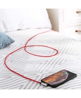 Aukey cb-al01 raudonas oem nailono usb - žaibo kabelis | 2m | 90 laipsnių kištukai | mfi sertifikatas