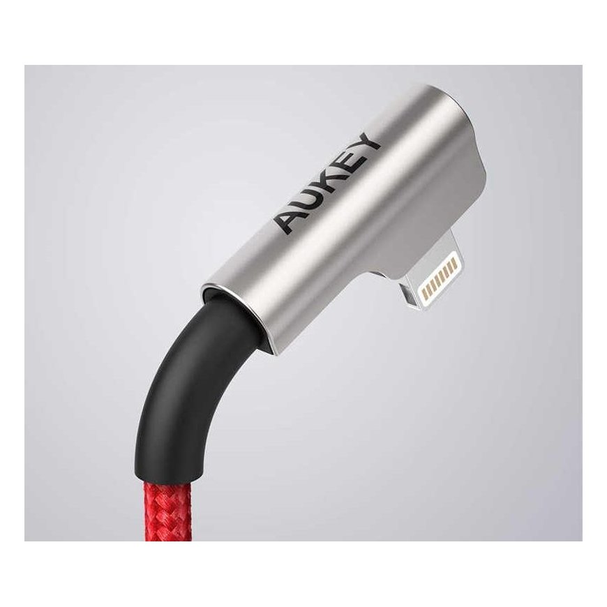 Aukey cb-al01 raudonas oem nailono usb - žaibo kabelis | 2m | 90 laipsnių kištukai | mfi sertifikatas – 3