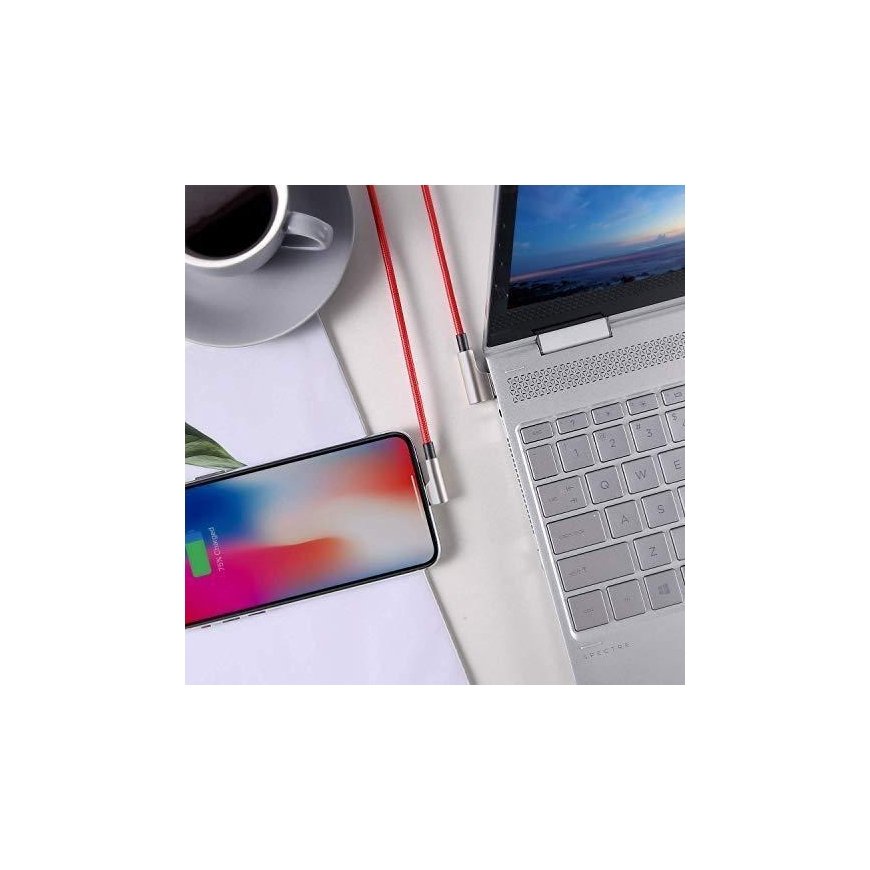 Aukey cb-al01 raudonas oem nailono usb - žaibo kabelis | 2m | 90 laipsnių kištukai | mfi sertifikatas – 5