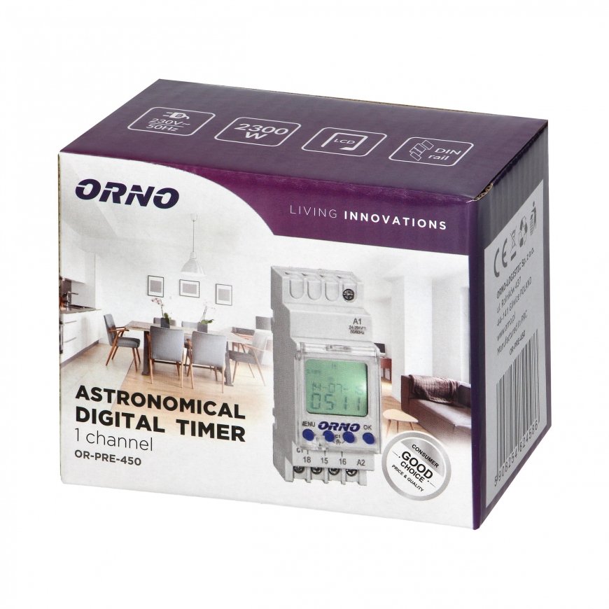 ORNO ASTRONOMIC PROGRAMMER FOR DIN RAIL, 1 OUTPUT – 2