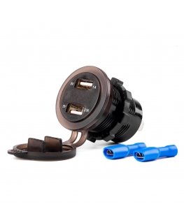 Amio Vandeniui atsparus įkroviklis su USB lizdais ir įtampos testeriu 2xusb 12 / 24v mod-06