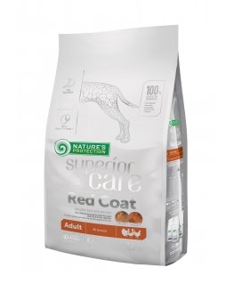 Natures Protection NP SC Raudona Coat begrūdis su lašiša Junior Small Breed 1.5kg, jaunų, mažų veislių raudonkailių šunų sausas 