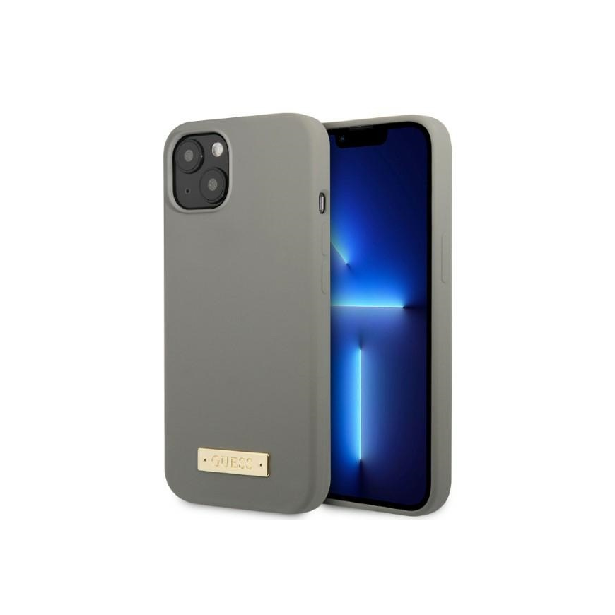 Guess dėklas skirtas iPhone 13 Mini 5,4" GUHMP13SSPLG pilkas kietas dėklas Silikoninė logotipo plokštė MagSafe – 5