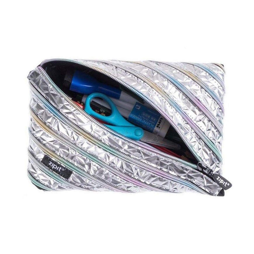 Pencil case-pencil ZIPIT Metallic Jumbo Pouch, ZTJ-MT-2, Silver