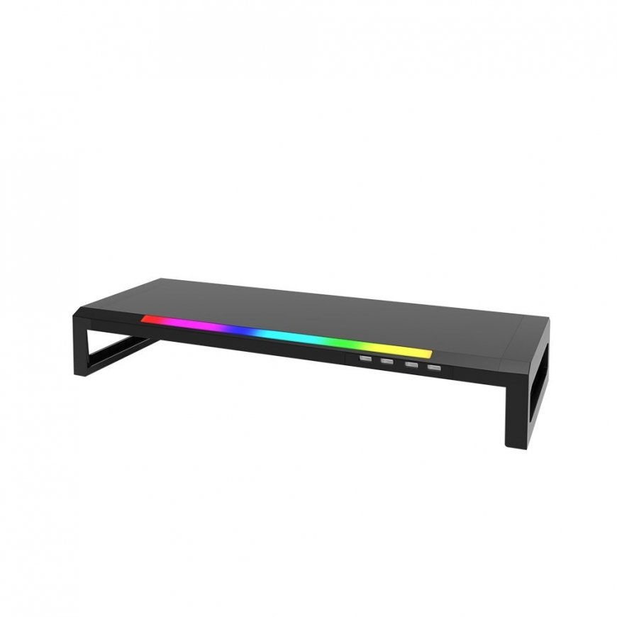 Bracket Marvo monitor stand, DZ-01, 4x USB Hub 2.0, black, plastic, 20 kg load capacity, Marvo, rainbow lighting