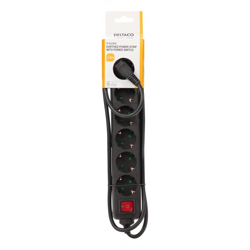 Deltaco GT-0660 power extension 1.5 m 6 AC outlet(s) Indoor Black – 3