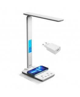 Media-Tech LEDITOU – Energy-saving LED desk lamp with 15W QI wireless charger. Illuminated alarm clock with °C/°F thermometer, 3