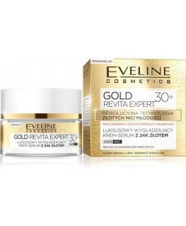 Eveline Cosmetics Eveline Gold Revita Expert 30+ kreminis-serumas glotninamasis dieninis ir naktinis 50ml
