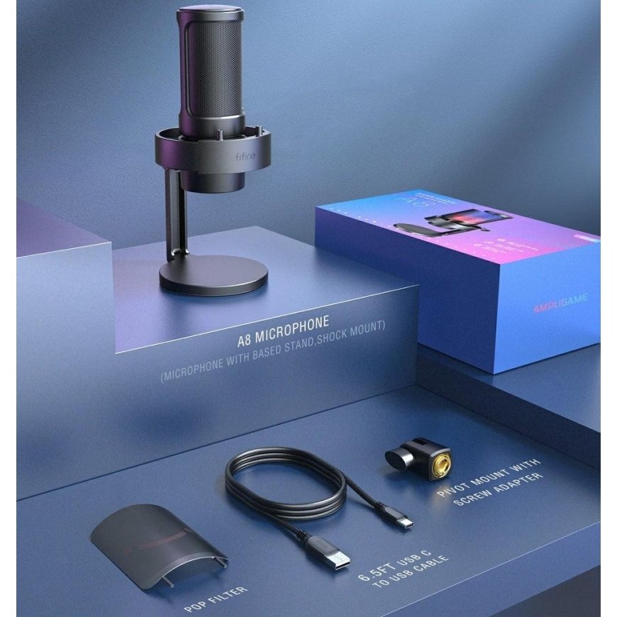 FIFINE Ampligame A8 laidinis mikrofonas su RGB apšvietimu | USB – 5