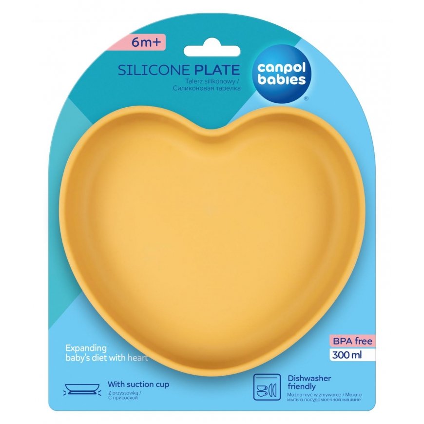 CANPOL BABIES silicone plate with attachment, 6 months+, HEART, 80/309_yel