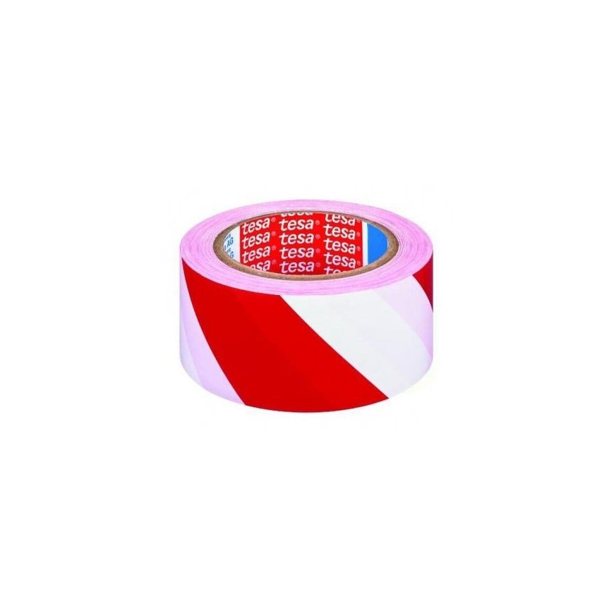 Warning tape Tesa, 33 m 50 mm, white/red