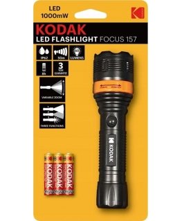 Kodak žibintuvėlis LED turistinis žibintuvėlis Kodak Focus 157 60lm Ip62 Zoom + 3 baterijos