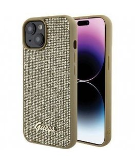 Guess Apple iPhone 15 HC PU DISCO SCRIPT METAL Gold