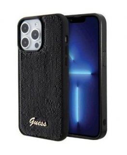 Guess Apple iPhone 15 Pro HC SEQUIN SCRIPT METAL Black