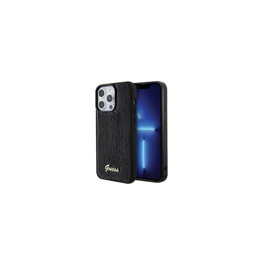 Guess Apple iPhone 15 Pro HC SEQUIN SCRIPT METAL Black