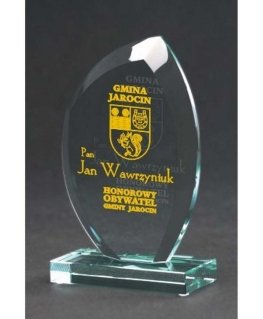 Tryumf Engraved glass trophy with case + paint filling