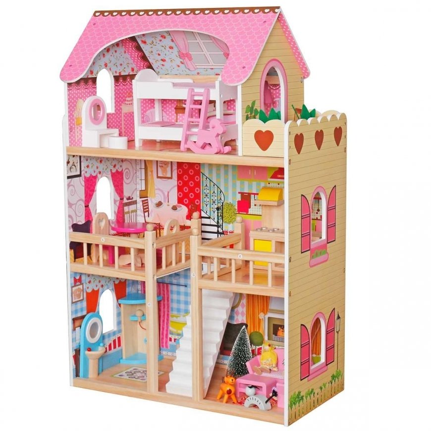 Enero Toys Wooden dollhouse 60x33x90 cm – 5