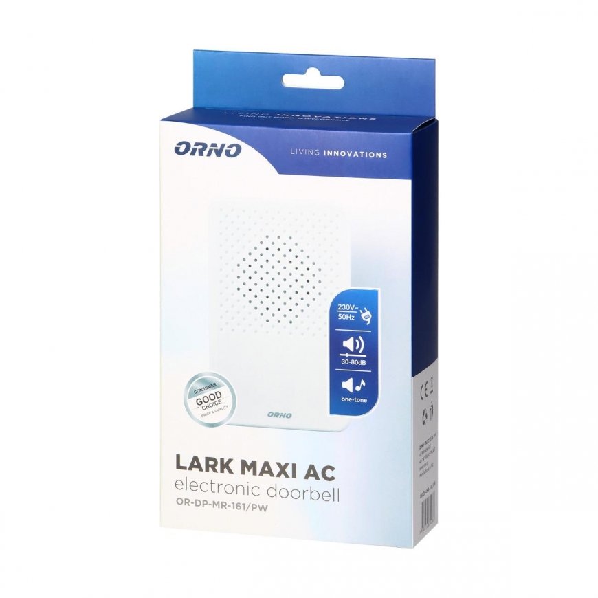 Orno Wired electronic one-tone doorbell LARK MAXI AC, 230V, snow white – 2