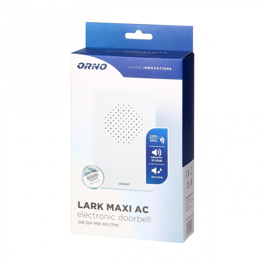 Orno Wired electronic one-tone doorbell LARK MAXI AC, 230V, snow white – 3