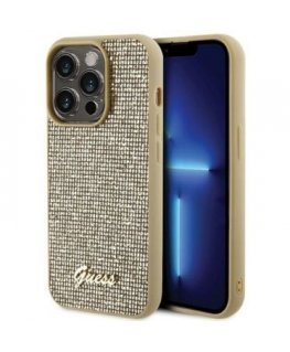 Guess Apple iPhone 15 Pro Max HC PU DISCO SCRIPT METAL Gold