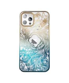 Luxury iPhone 14 Plus Case with Kingxbar Phoenix Crystals - Gold and Blue