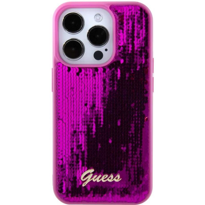 Case Guess Sequin Script Logo Case for iPhone 15 Magenta – 3