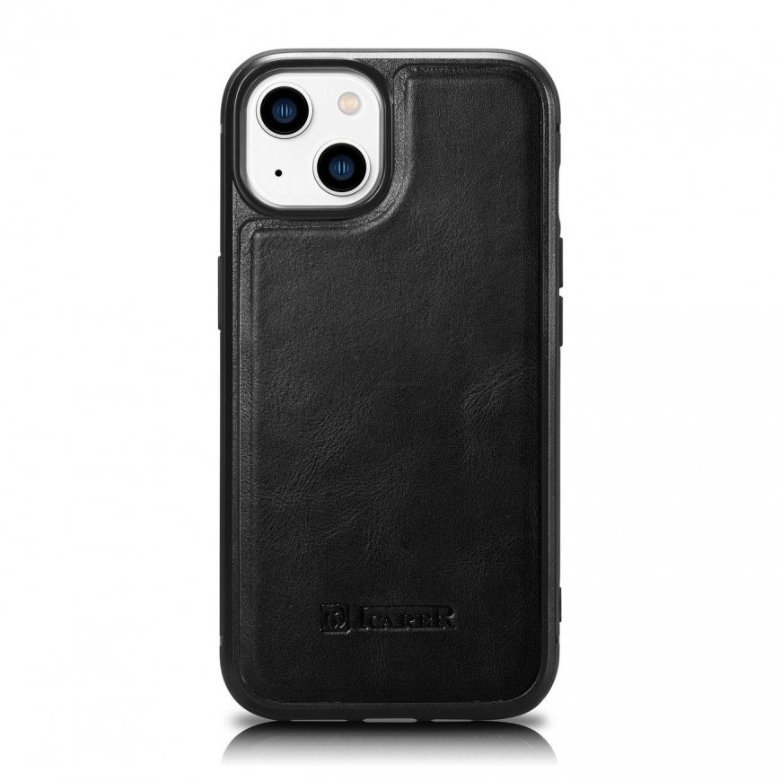 iCarer Leather Oil Wax Genuine Leather Case for iPhone 14 Plus Black (WMI14220719-BK)
