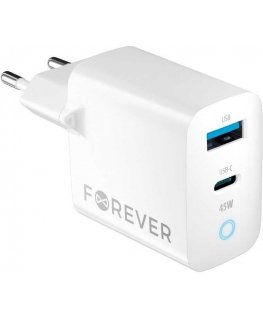 TelForceone Forever TC-06-45AC GaN PD QC charger 1x USB-C 1x USB 45W white