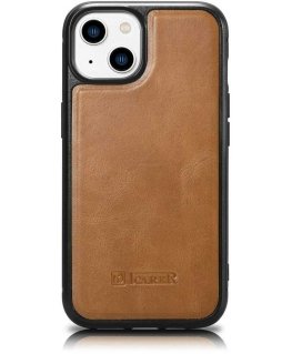 iCarer Leather Oil Wax dėklas, padengtas natūralia oda, skirtas iPhone 14 Plus rudas (WMI14220719-TN)