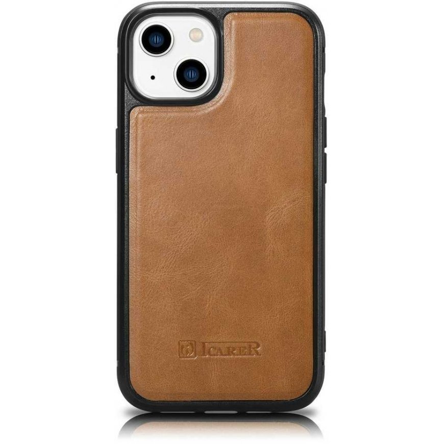 iCarer Leather Oil Wax Genuine Leather Case for iPhone 14 Plus Brown (WMI14220719-TN)