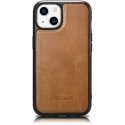 iCarer Leather Oil Wax dėklas, padengtas natūralia oda, skirtas iPhone 14 Plus rudas (WMI14220719-TN)