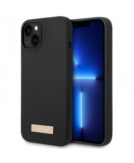 Guess GUHMP14MSBPLK iPhone 14 Plus 6,7" juodas/juodas kietas dėklas Silikoninė logotipo plokštė MagSafe