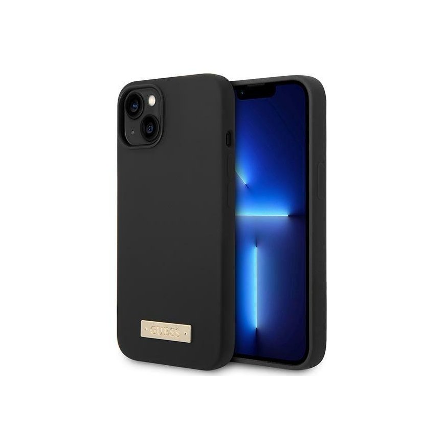 Guess GUHMP14MSBPLK iPhone 14 Plus 6,7" juodas/juodas kietas dėklas Silikoninė logotipo plokštė MagSafe