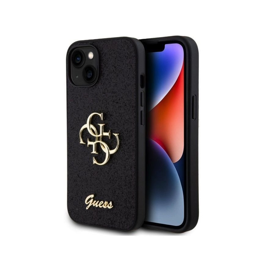 Guess Apple iPhone 15 Fixed Glitter 4G Metal Logo Case Black