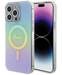 Guess case for iPhone 15 Pro 6,1" GUHMP15LHITSQ turquoise HC IML Magsafe Iridescent