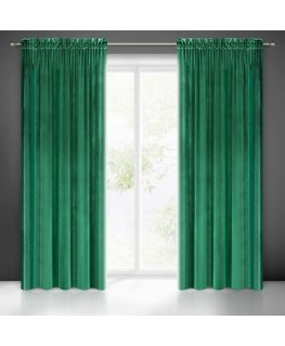 Minkšto ir blizgaus aksomo naktinė užuolaida Eurofirany SAMANTA 140X270cm, juosta / tunelis / kabliukai, spalva: žalia
