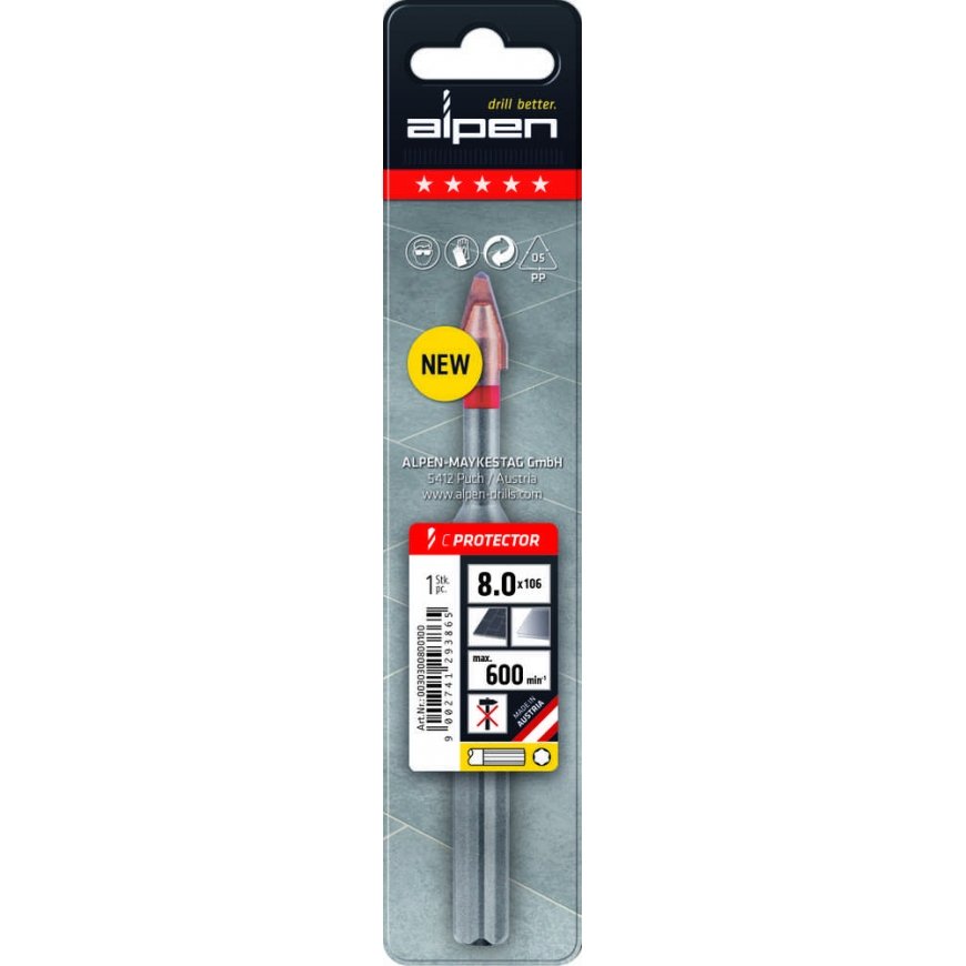 Drill for very hard stone, porcelain and glass tiles 5 mm C PROTECTOR ALPEN [0030300500100] – 5
