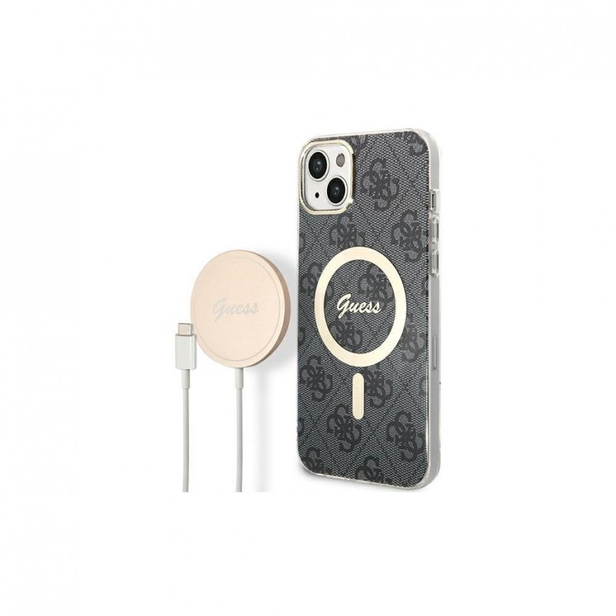 Guess rinkinys Dėklas + įkroviklis, skirtas iPhone 14 Pro Max 6.7" GUBPP14XH4EACSK Juodas BP Magsafe Dėklas + 4G pakrovėjas