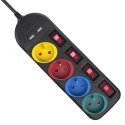 Maclean maitinimo juostelė, ilgintuvas 4 lizdai + 2xUSB, su jungikliais, 250VAC/10A, 2.1A 5V, 1.5m, juodas, MCE229 B Maclean maitinimo juostelė, ilgintuvas 4 lizdai + 2xUSB, su jungikliais, 250VAC/10A, 2.1A 5V, 1.5m, juodas, MCE229 B