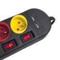 Maclean maitinimo juostelė, ilgintuvas 4 lizdai + 2xUSB, su jungikliais, 250VAC/10A, 2.1A 5V, 1.5m, juodas, MCE229 B Maclean maitinimo juostelė, ilgintuvas 4 lizdai + 2xUSB, su jungikliais, 250VAC/10A, 2.1A 5V, 1.5m, juodas, MCE229 B