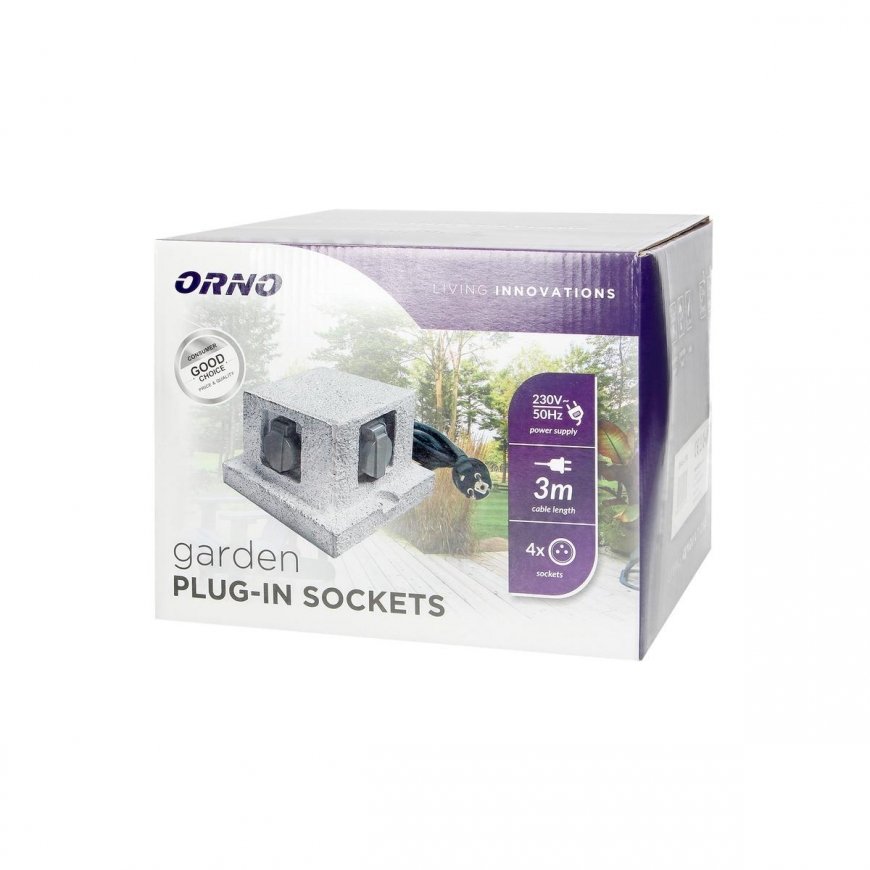 Orno POST garden socket, 4x2P + Z (schuko), rubber cable H07RN-F 3x1.5mm?, 3m – 2