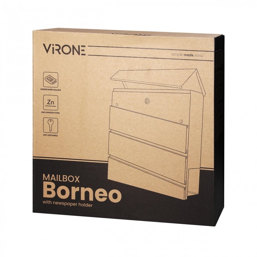 Orno BORNEO mail box made of galvanized steel with newspaper holder, black color – 2