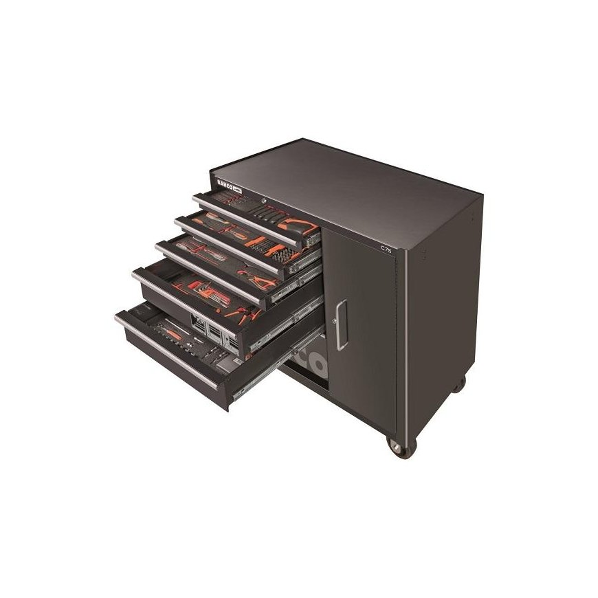 6-drawer tool trolley with cabinet, with 237 Bahco tools [1475KXL6CBFF1SD] – 2