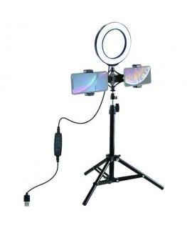 Puluz LED ring lamp 16cm, with tripod stand up to 70cm and double phone holder, USB